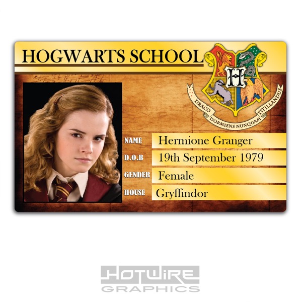 Plastic ID Card (TV & Film Prop) - Hermione Granger HOGWARTS School ...