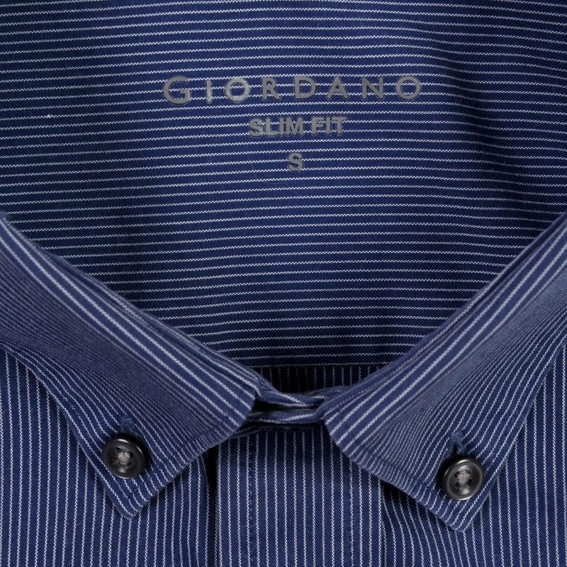 Giordano Dress Shirt Slim Fit Navy Stripe 100% Cotton Men’s Size Small ...