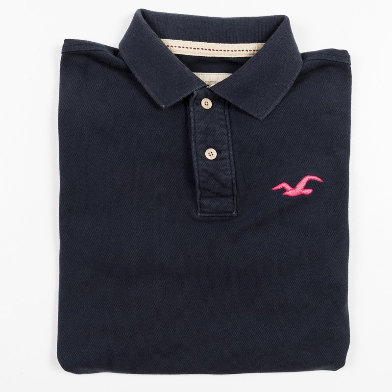 Hollister Polo Shirt Solid Navy Cotton 
