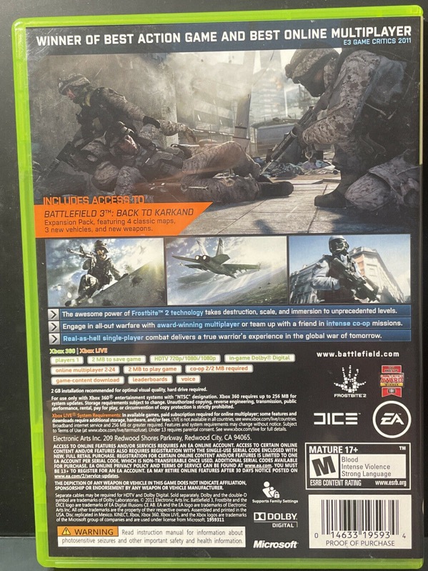 Сколько весит battlefield 3 на xbox 360